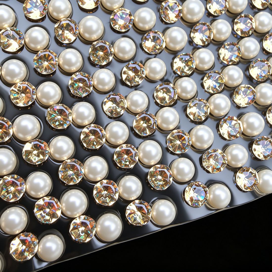 Rhinestone + glass bead crystal mesh detail · 钻+玻璃珠局部特写