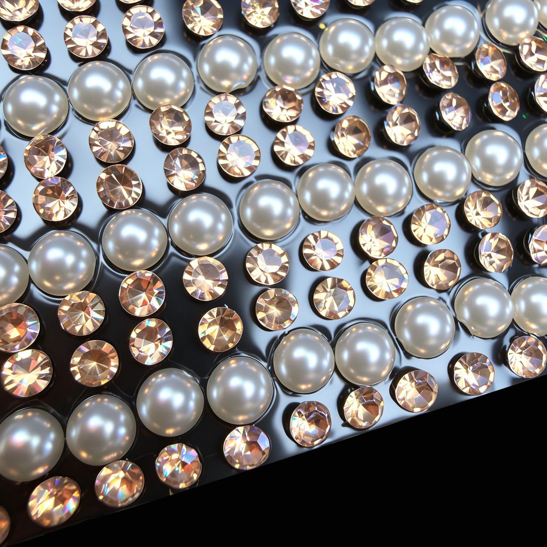 Rhinestone + ABS pearl crystal mesh detail · 钻+ABS局部特写