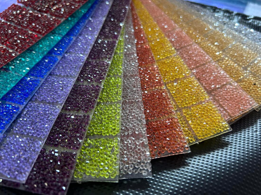 Glass shaped rhinestones and claw settings on a flexible Crystal Mesh base from LOCACRYSTAL