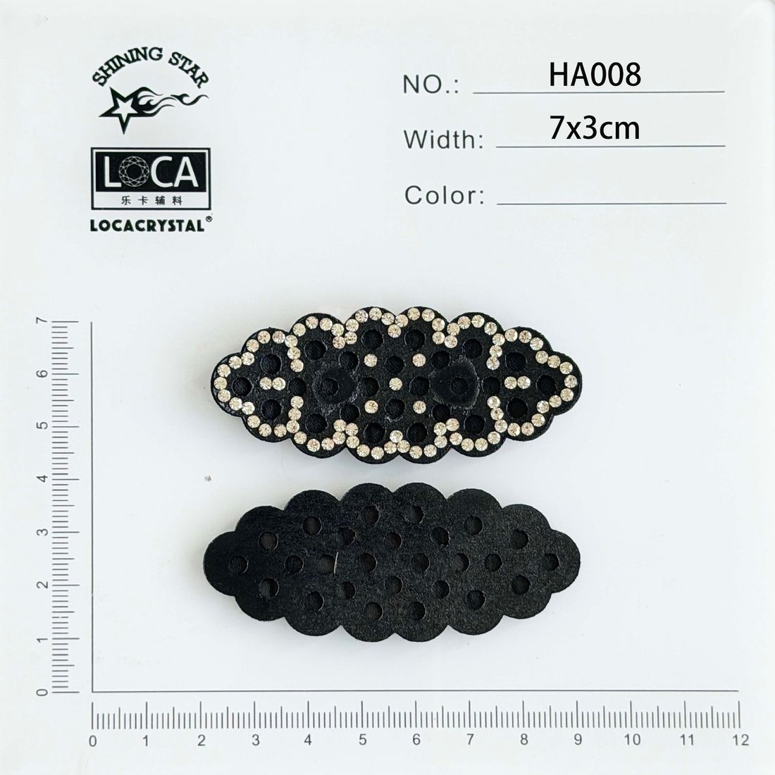 LOCACRYSTAL rhinestone hair accessory style card ha-008-1 · hand-set motif on flocked base