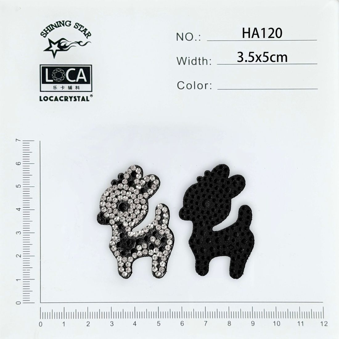 LOCACRYSTAL rhinestone hair accessory style card ha-120-1 · hand-set motif on flocked base