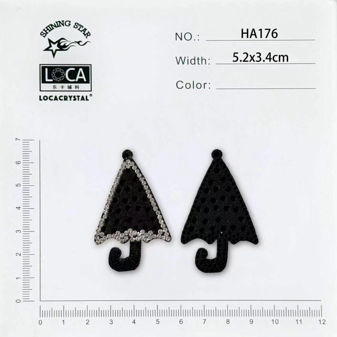 LOCACRYSTAL rhinestone hair accessory style card ha-176-1 · hand-set motif on flocked base