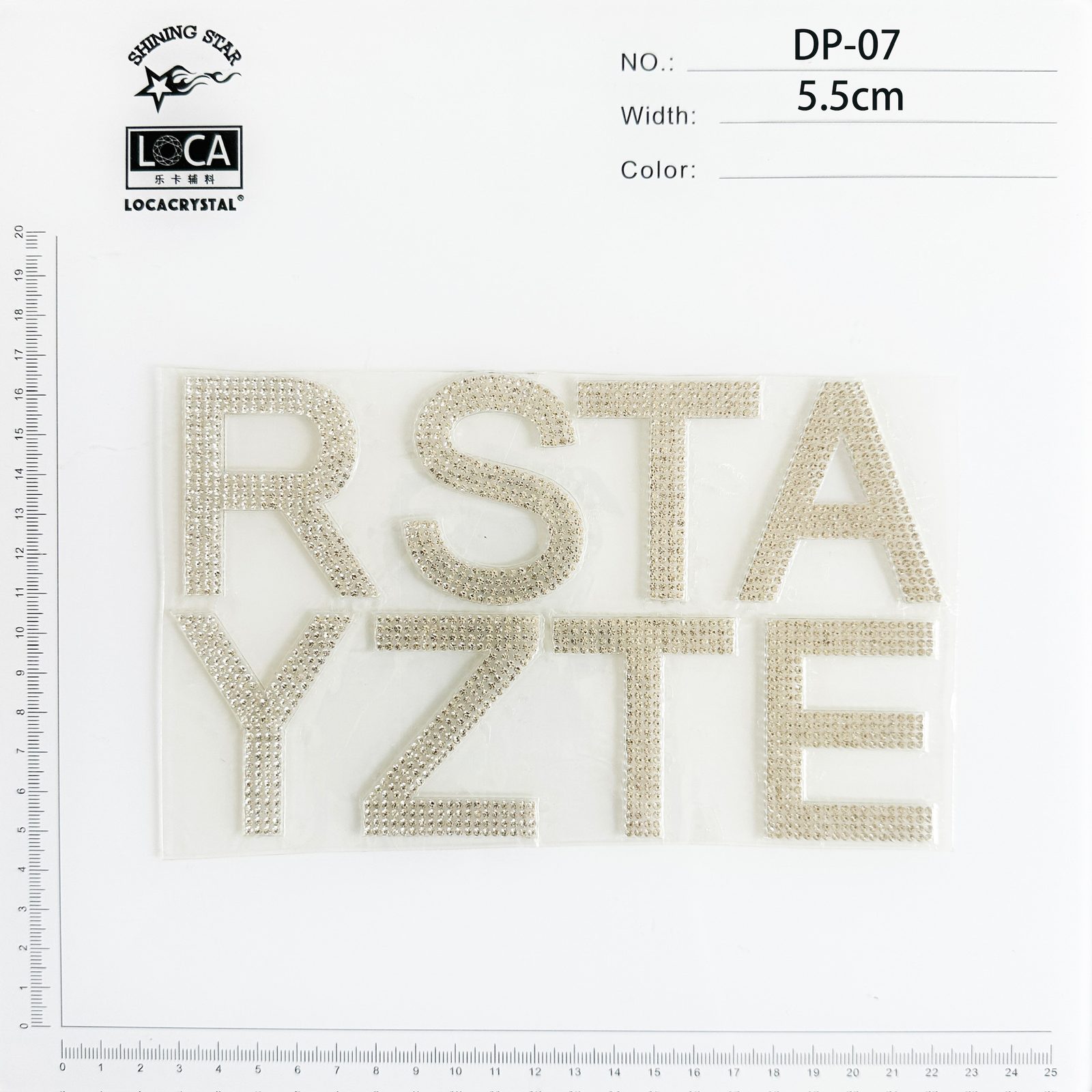 rhinestone diamond patch lettering detail showing stone fidelity to artwork