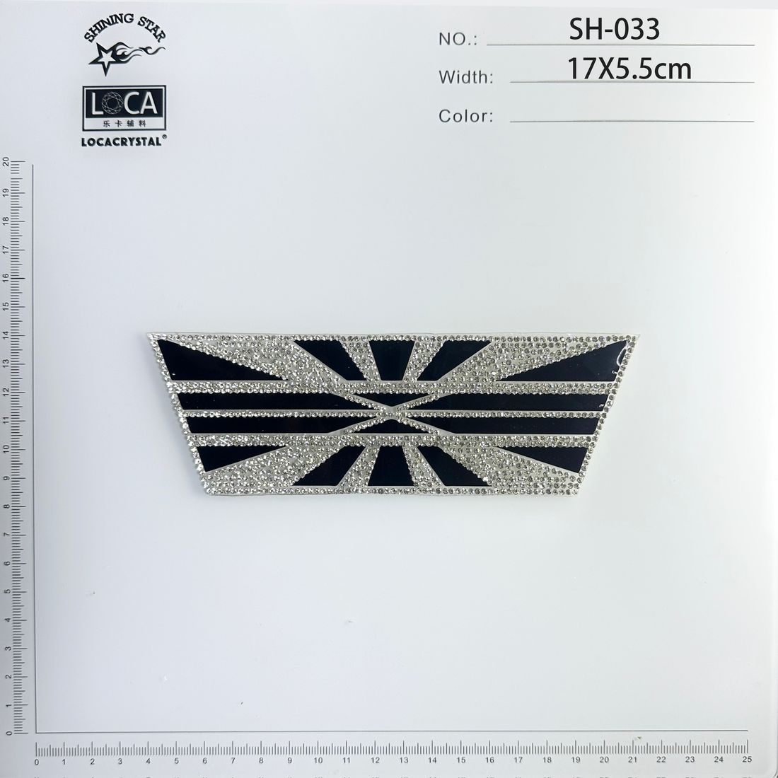 LOCACRYSTAL Diamond Patch SH-033 chevron burst flag motif on rhinestone trim, 17 by 5.5 cm