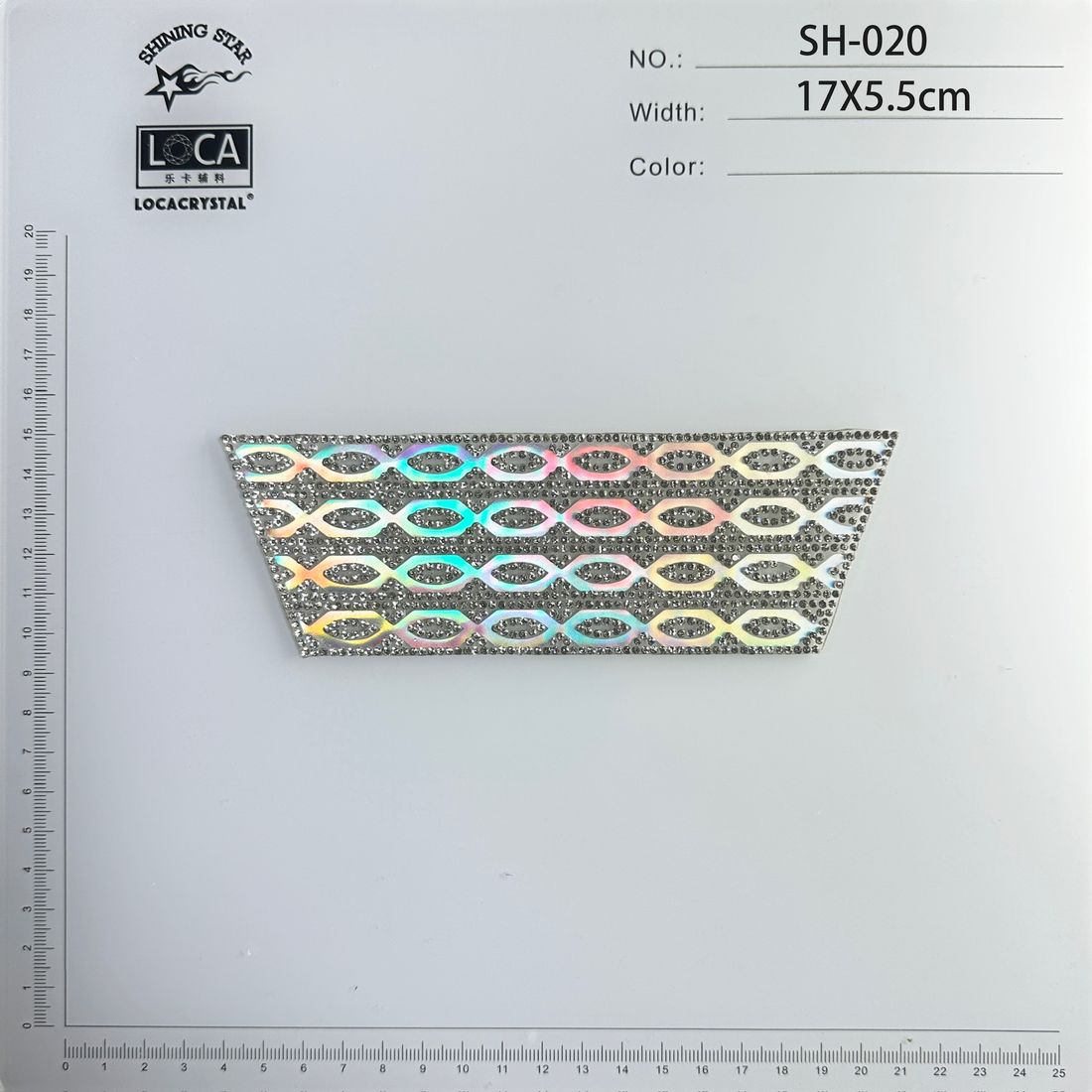 LOCACRYSTAL Diamond Patch SH-020 iridescent rainbow oval motif, 17 by 5.5 cm rhinestone trim